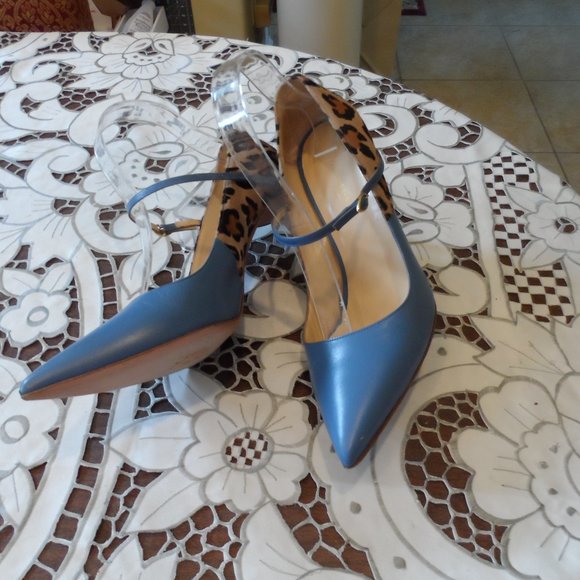 Jennifer Chamandi Light Blue/Leopard "Lorenzo" Two Tone Leather Pumps Si… - Picture 1 of 16